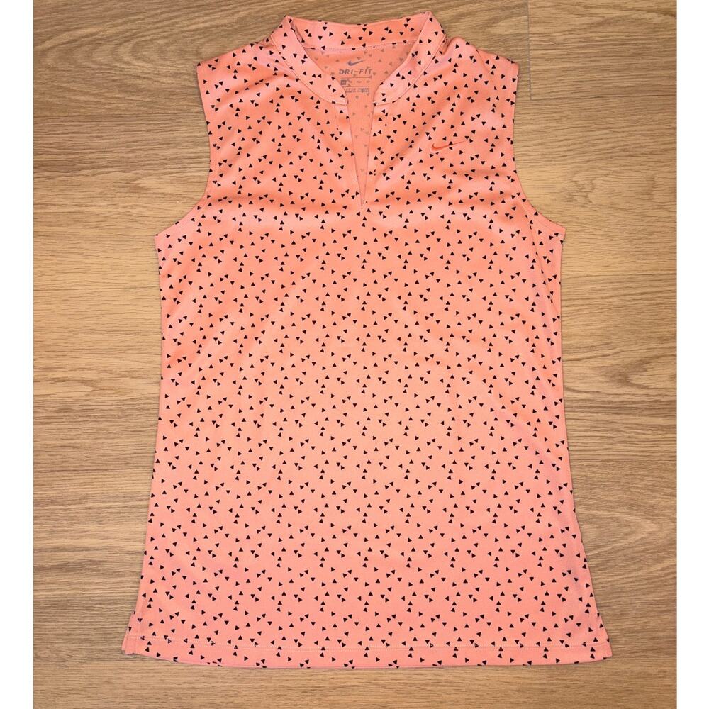 Nike Dri Fit peach/coral activewear tank small black triangles womens size XS